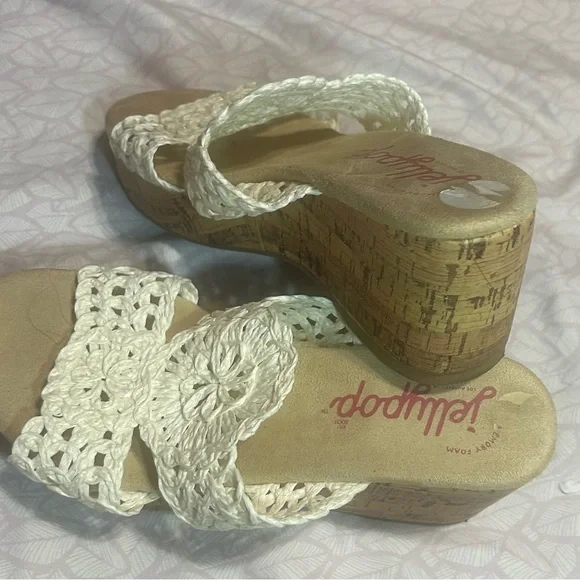 Jellypop Cream Crochet Wedge Sandals - Picture 2 of 3